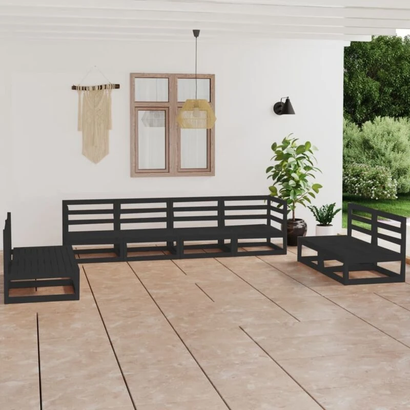 Image of VIDAXL 8 Piece Garden Lounge Set Black Solid Pinewood Vidaxl 8720286465363