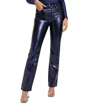 Image of Good American Good Icon High Rise Straight Faux Leather Jeans in Blue Rinse Metallic