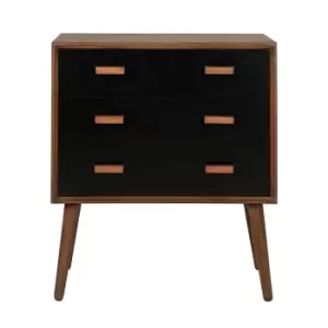 Image of Elijah Retro Dark Pine 3-Drawer Tapered Leg Drawer Unit Black