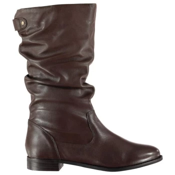Image of Linea Ruched Calf Boots - Brown