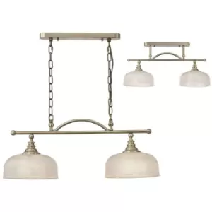 Image of Luminosa DeRuyter Semi Flush, Ceiling Pendant Bar, 2 Light Adjustable E27, Antique Brass, Prismatic Glass