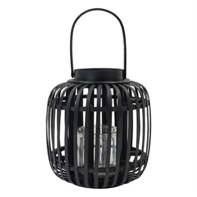 Image of Jvl Luna Natural Bamboo Lantern With Handle - Black