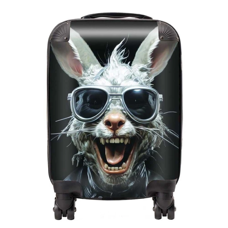 Image of Warren Reed - Designer Funky Rabbit Face Suitcase in Grey Size: Medium Grey Unisex Medium