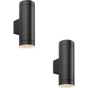 Image of 2 PACK Up & Down Twin Outdoor Wall Light - 2 x 7W GU10 LED - Textured Black