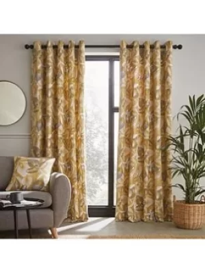 Image of Catherine Lansfield Abbotsley Leaf Print Eyelet Curtains