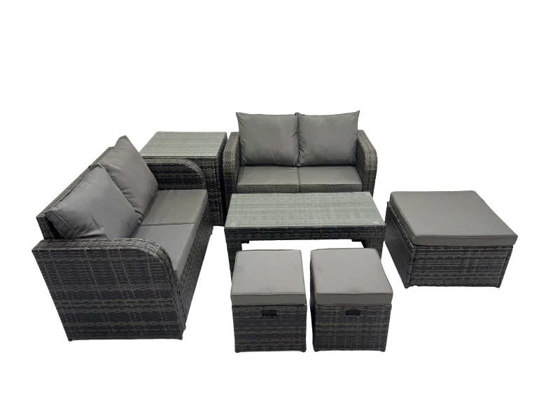 Image of Fimous Garden Outdoor Furniture Set with Side Table 3 Stools Dark Grey Mixed Dark Grey Unisex