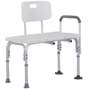 Image of HOMCOM Height Adjustable Shower Chair, Non Slip Bath Transfer Bench for Elderly, Disabled with Armrest and Backrest, 300 lbs Capacity, White