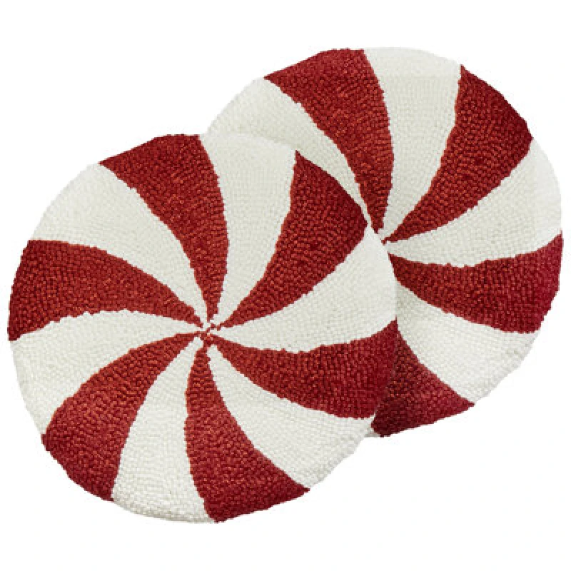 Image of Beliani Set Of 2 Decorative Cushions Swirl Candy Boucle 40 X 40 Cm Red