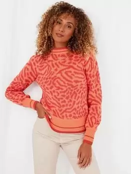 Image of Joe Browns Animal Print Jumper -orange, Orange, Size 8, Women