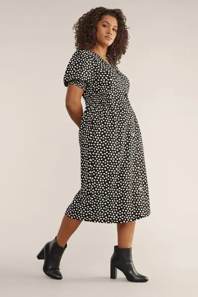 Image of Evans Spot Print Button Front Dress White
