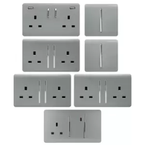 Image of Trendi Kitchen Starter Lightswitch And Socket Kit - Silver