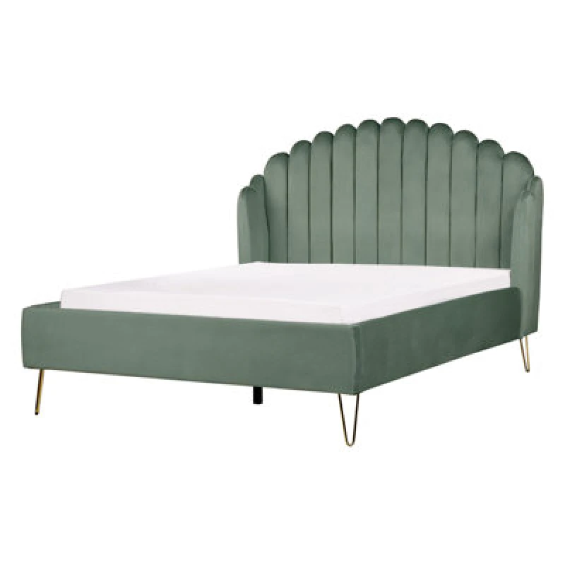 Image of Beliani Bed Velvet Ambillou 140 X 200 Cm (Eu Double) Green