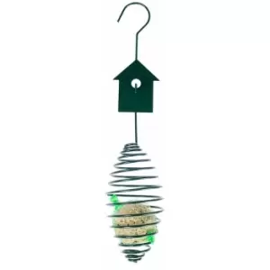 Image of Homescapes - Metal Spring Bird Feeder with Bird Decoration, Bird House - Green