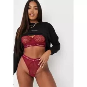 Image of Missguided Lace High Leg Brazilian Brief - Red