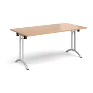 Image of Rectangular folding leg table with silver legs and curved foot rails 1600mm x 800mm - beech