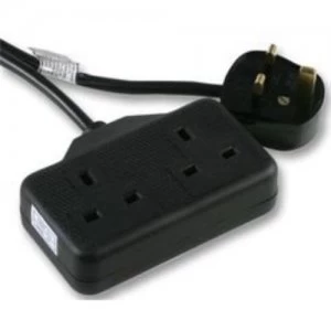 Image of Zexum Black UK 3 Pin Plug with 2 Gang 2G Socket Extension Cord Cable Lead - 2 Metres