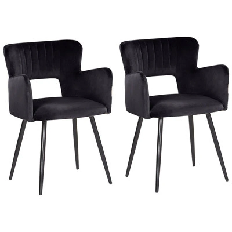 Image of Beliani Set Of 2 Dining Chairs Sanilac Velvet Black