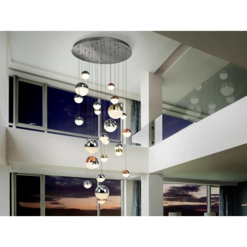 Image of Schuller Lighting - Schuller Sphere - Dimmable 27 Light Integrated LED Light Pendant Light Cluster Drop, Chrome Copper, Satin Brass, Bluetooth control