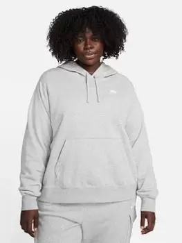 Image of Nike NSW Club Fleece Pullover Hoodie (Curve) - Dark Grey Heather, Size 22-24=2X, Women
