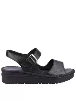 Image of Hush Puppies Hush Puppies Stacey Leather Plaform Sandals - Black, Size 8, Women