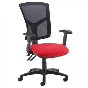Image of Senza high mesh back operator chair with folding arms - Panama Red