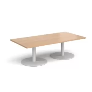 Image of Monza rectangular coffee table with flat round white bases 1600mm x 800mm - beech