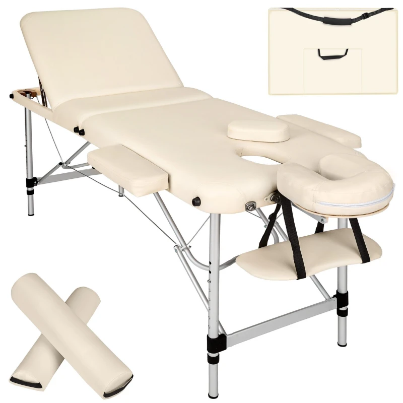 Image of Tectake Massage Table 3 Zone w/ Carry Back And Bolsters - Cream 404636