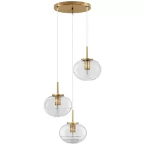 Image of Merano - Kapuskasing 3 Light Bar Pendant Ceiling Light Clear Glass White Cord Brass Gold Metal LED E27