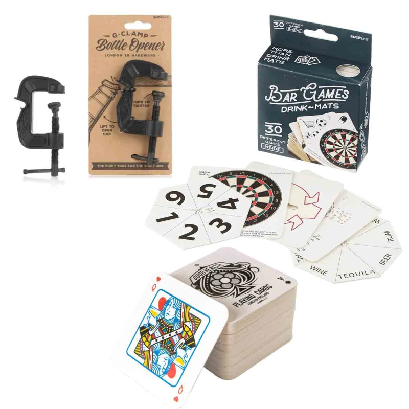 Image of Suck UK G-Clamp Bottle Opener, Bar Games & Playing Card Drink Mats Multi unisex