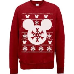 Image of Disney Mickey Mouse Christmas Snowflake Silhouette Red Christmas Sweatshirt - M - Red
