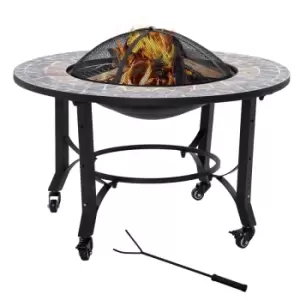 Image of Outsunny Firepit On Wheels Fire Bowl With Grill Spark Screen Cover Fire Poker