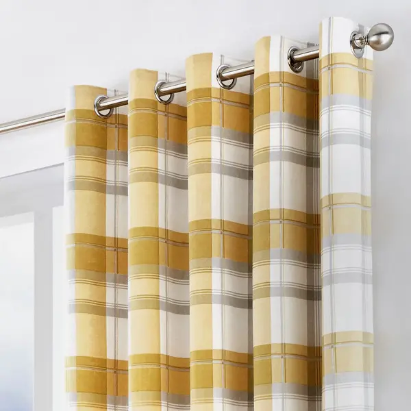 Image of Fusion Balmoral Check Fully Lined Eyelet Curtains - Ochre