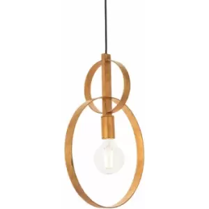 Image of Antique Gold Double Hoop Ceiling Pendant Light Fitting - Hammered Metalwork