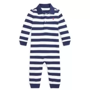 Image of Polo Ralph Lauren Cotton Striped Polo Coverall - Blue