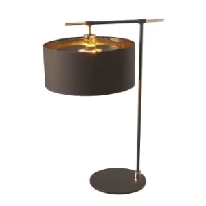 Image of Table Lamp Shade Gold Metallic LIning Brown Highly Polished Brass LED E27 60W