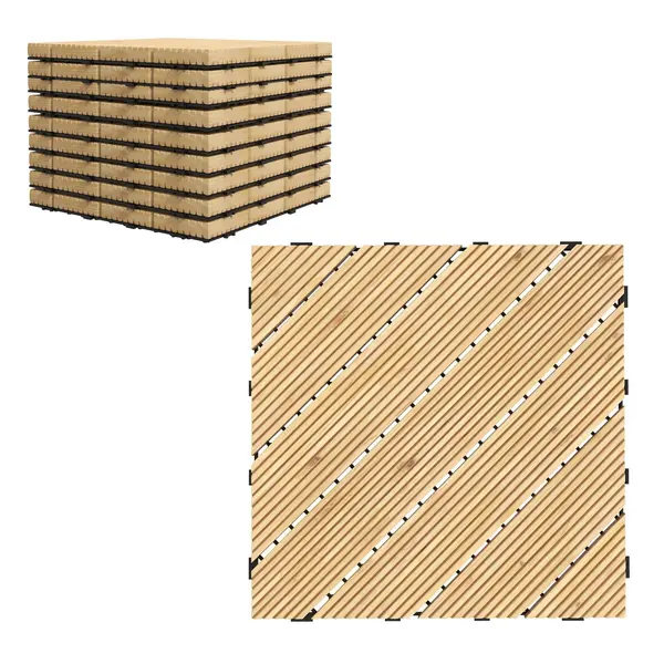 Image of Outsunny 9 Pcs Wooden Interlocking Decking Tiles 30 x 30cm Outdoor Flooring Tiles Yellow