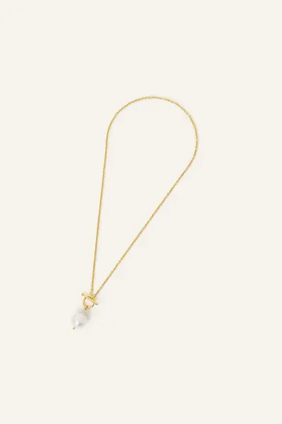 Image of Accessorize 14ct Gold-Plated Baroque Pearl Rope Chain Necklace Cream