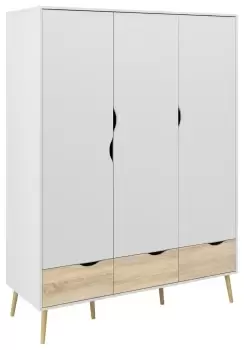 Image of Tvilum Oslo 3 Door 3 Drawer Wardrobe - White And Oak