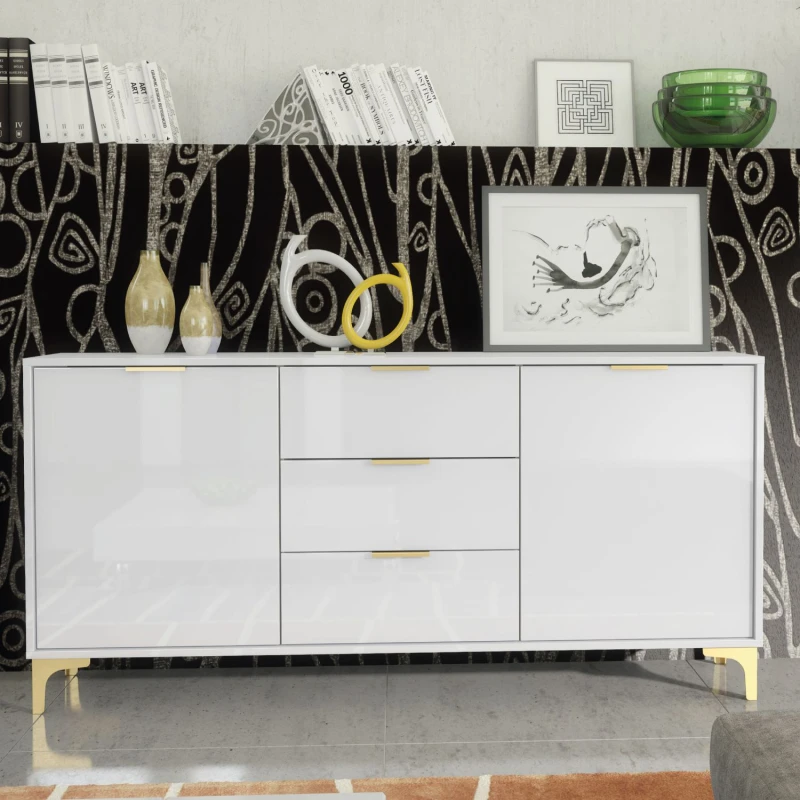 Image of Mex Furniture LTD Sideboard 140cm Lux High Gloss in White White Unisex