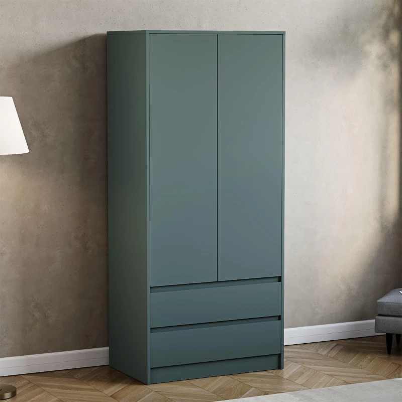 Image of Lassic Vida Designs Denver 2 Door Wardrobe With Drawers Jasper Green unisex One Size