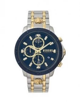 Image of Versus Versace Blue And Gold Detail Chronograph Dial Two Tone Stainless Steel Bracelet Mens Watch