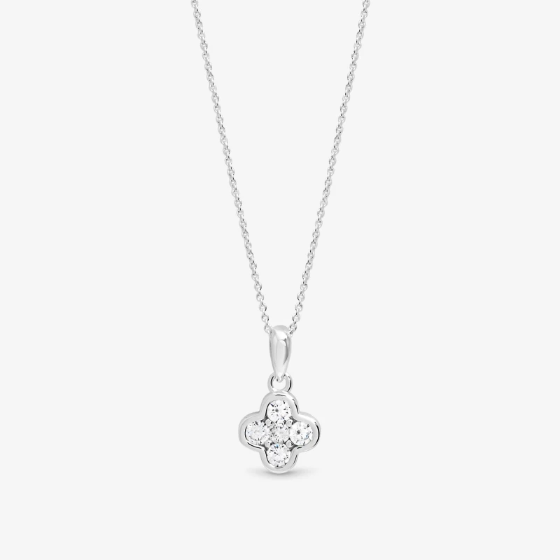 Image of Simply Silver Sterling Silver 925 CZ Clover Pendant - Gift Pouch Pendant Necklaces One Size Silver 39387311000