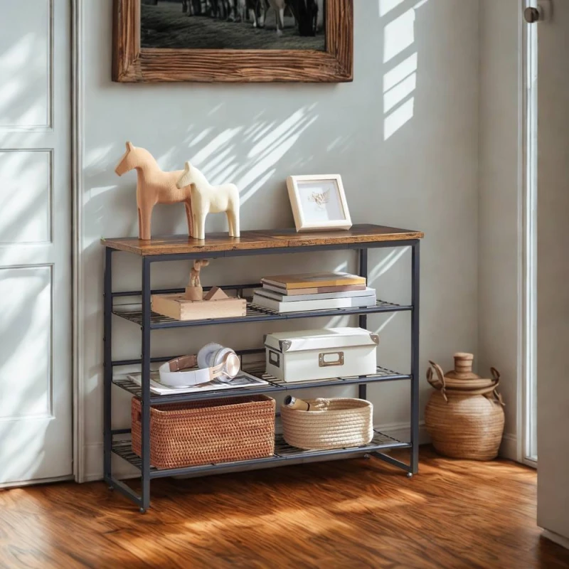 Image of FURNOS 4-Tier Hallway Shoe Rack Storage With Adjustable Mesh Shelves in Brown Brown Unisex