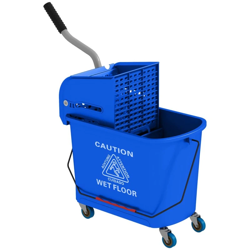 Image of HOMCOM 20L Mop Bucket with Wringer and Handle, Mop Bucket on Wheels for Floor Cleaning, Separate Dirty and Clean Water Blue - Homcom 5056725540012