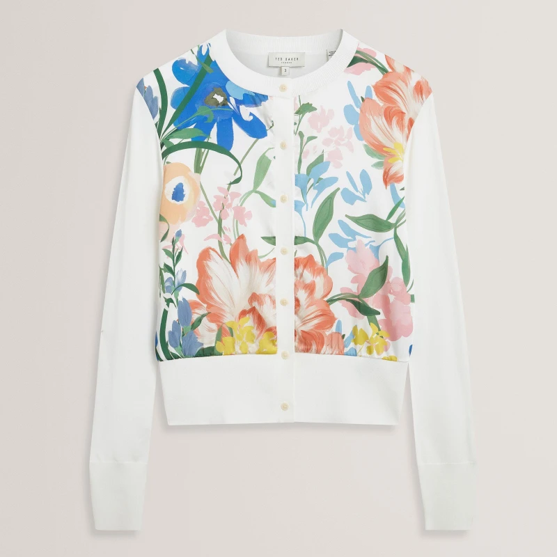 Image of Ted Baker Printed Button Through Cardigan Ivory female 6 (2X)