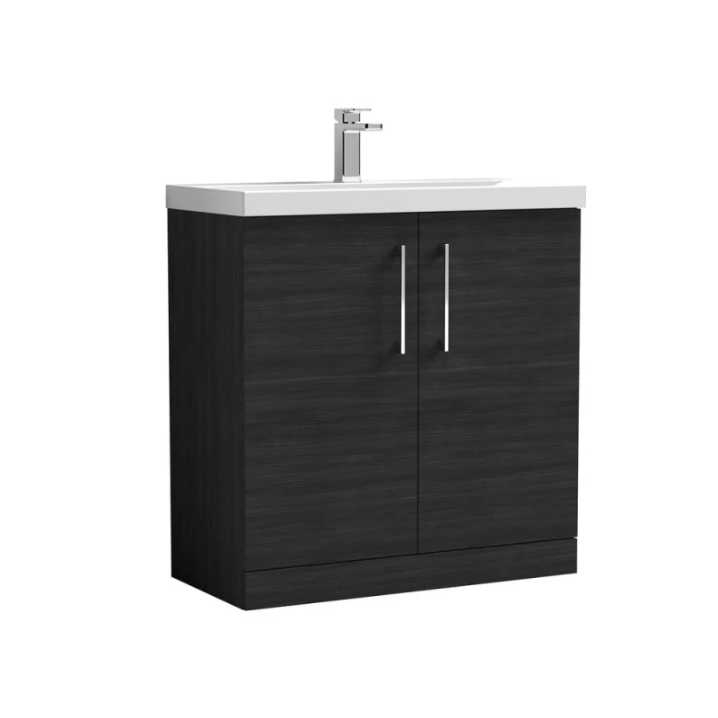 Image of Balterley Modern Bathroom 2 Drawer Floor Standing Vanity Unit & Rectangular Mid-Edge Basin, Gloss White, 800 mm in Black Unisex
