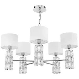 Image of Talento Chandelier Chrome with White Shades, 5 Light, E14