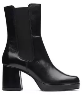 Image of Clarks Pique Up Block Heel Calf Boots - Black, Size 7, Women