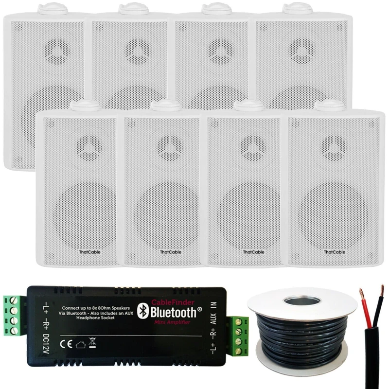 Image of Loops Outdoor External Bluetooth Speaker System Mini Amplifier 8x White Speakers Kit White unisex