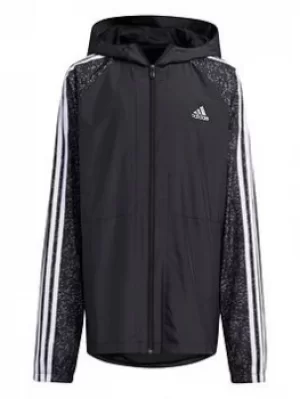 Image of Boys, adidas Junior Unisex Yb Tr Wv Jacket, Black/Silver, Size 7-8 Years